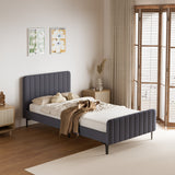 NNEED Bed Frame King Single Beds Platform Velvet Fabric Grey