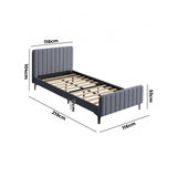 NNEED Bed Frame King Single Beds Platform Velvet Fabric Grey