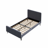 NNEED Bed Frame King Single Beds Platform Velvet Fabric Grey