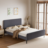NNEED Bed Frame Queen Size Beds Platform Velvet Fabric Grey