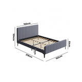 NNEED Bed Frame Queen Size Beds Platform Velvet Fabric Grey