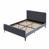 NNEED Bed Frame Queen Size Beds Platform Velvet Fabric Grey