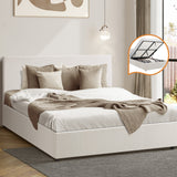 NNEED Queen Bed Frame Gas Lift Storage Base White Boucle