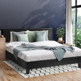 NNEED Bed Frame Double Size Wooden Slats Leather Black