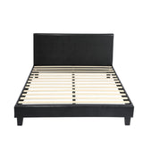 NNEED Bed Frame Double Size Wooden Slats Leather Black