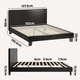 NNEED Bed Frame Double Size Wooden Slats Leather Black
