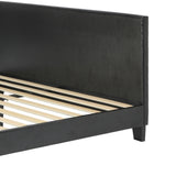 NNEED Bed Frame Double Size Wooden Slats Leather Black