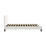 NNEED Double Bed Frame Wooden Slats Boucle Fabric White