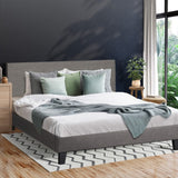 NNEED Bed Frame King Size Wooden Slats Grey Fabric