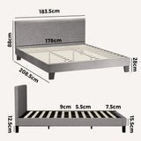 NNEED Bed Frame King Size Wooden Slats Grey Fabric