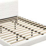 NNEED King Bed Frame Wooden Slats Boucle Fabric White