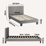 NNEED Bed Frame King Single Wooden Slats Fabric