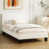 NNEED King Single Bed Frame Wood Slats Boucle White