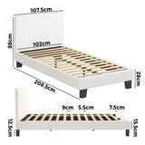NNEED King Single Bed Frame Wood Slats Boucle White