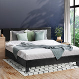NNEED Bed Frame Queen Size Wooden Slats Leather Black
