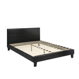 NNEED Bed Frame Queen Size Wooden Slats Leather Black