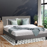 NNEED Bed Frame Queen Size Wooden Slats Grey Fabric