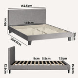 NNEED Bed Frame Queen Size Wooden Slats Grey Fabric