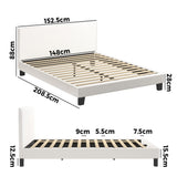 NNEED Queen Bed Frame Wooden Slats Boucle Fabric White