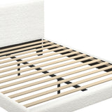 NNEED Queen Bed Frame Wooden Slats Boucle Fabric White