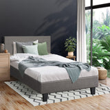 NNEED Bed Frame Single Size Wooden Slats Grey Fabric
