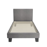 NNEED Bed Frame Single Size Wooden Slats Grey Fabric