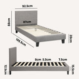 NNEED Bed Frame Single Size Wooden Slats Grey Fabric