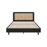 NNEED Bed Frame Double Size Real Rattan Headboard Black