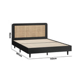 NNEED Bed Frame Double Size Real Rattan Headboard Black