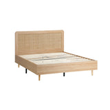 NNEED Wooden Bed Frame Double Size Rattan Headboard