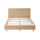 NNEED Wooden Bed Frame Double Size Rattan Headboard