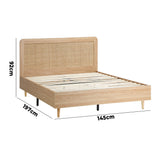 NNEED Wooden Bed Frame Double Size Rattan Headboard