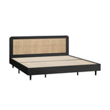 NNEED Bed Frame King Size Real Rattan Headboard Black