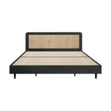 NNEED Bed Frame King Size Real Rattan Headboard Black