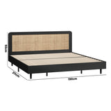 NNEED Bed Frame King Size Real Rattan Headboard Black