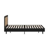 NNEED Bed Frame King Size Real Rattan Headboard Black