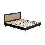 NNEED Bed Frame King Size Real Rattan Headboard Black