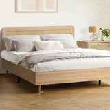NNEED Wooden Bed Frame King Size Rattan Headboard