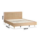 NNEED Wooden Bed Frame King Size Rattan Headboard