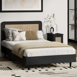 NNEED Bed Frame King Single Real Rattan Headboard Black