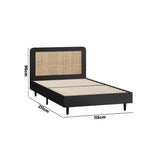 NNEED Bed Frame King Single Real Rattan Headboard Black