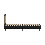 NNEED Bed Frame King Single Real Rattan Headboard Black