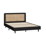 NNEED Bed Frame Queen Size Real Rattan Headboard Black