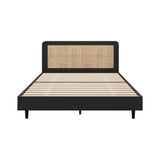NNEED Bed Frame Queen Size Real Rattan Headboard Black