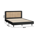 NNEED Bed Frame Queen Size Real Rattan Headboard Black