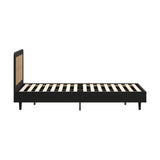 NNEED Bed Frame Queen Size Real Rattan Headboard Black