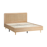 NNEED Wooden Bed Frame Queen Size Rattan Headboard