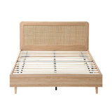 NNEED Wooden Bed Frame Queen Size Rattan Headboard