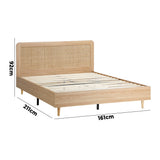 NNEED Wooden Bed Frame Queen Size Rattan Headboard