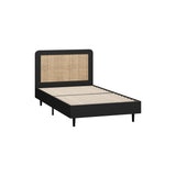 NNEED Bed Frame Single Size Real Rattan Headboard Black